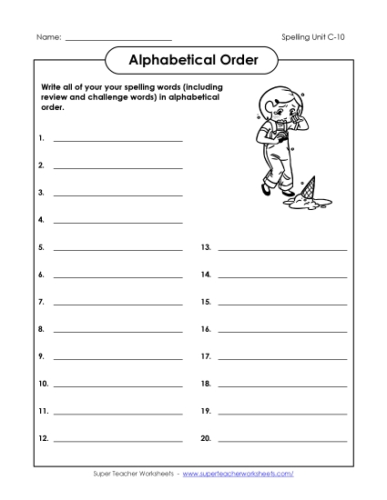 Alphabetical Order - ABC Order: Write List (C-10) (Printable PDF Worksheet)