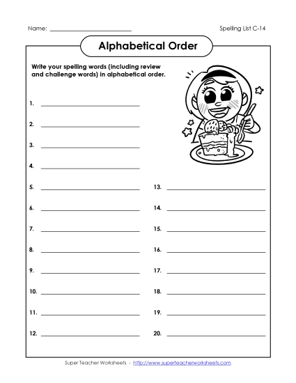 Alphabetical Order - ABC Order: Write List (C-14) (Printable PDF Worksheet)