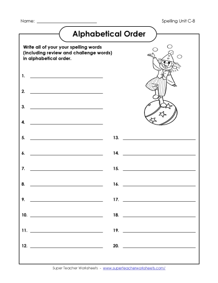 Alphabetical Order - ABC Order: Write List (C-8) (Printable PDF Worksheet)