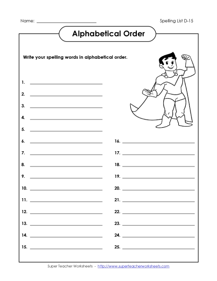 Alphabetical Order - ABC Order: Write List (D-15) (Printable PDF Worksheet)