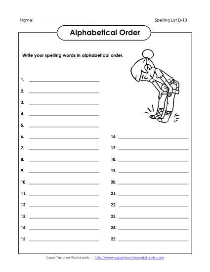 Alphabetical Order - ABC Order: Write List (D-18) (Printable PDF Worksheet)