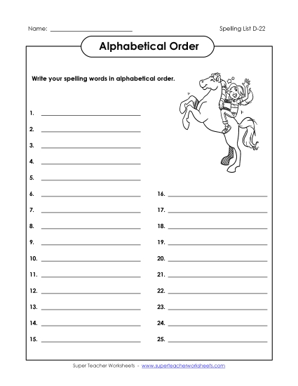 Alphabetical Order - ABC Order: Write List (D-22) (Printable PDF Worksheet)
