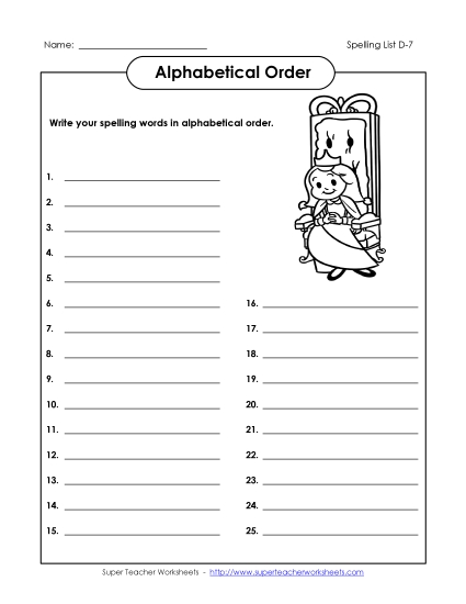 Alphabetical Order - ABC Order: Write List (D-7) (Printable PDF Worksheet)