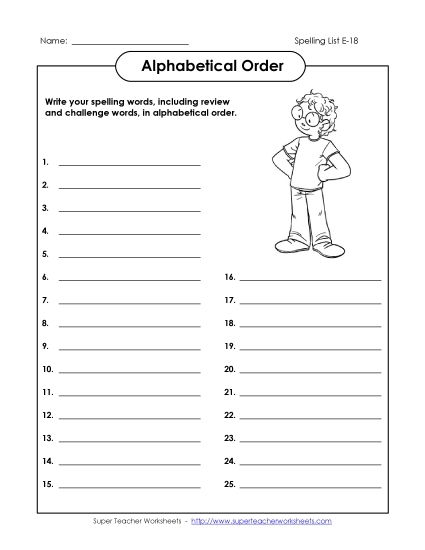 Alphabetical Order - ABC Order: Write List (E-18) (Printable PDF Worksheet)