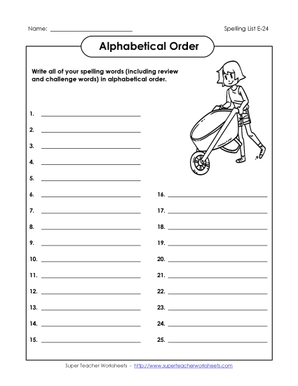 Alphabetical Order - ABC Order: Write List (E-24) (Printable PDF Worksheet)