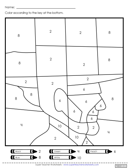 Mystery Pictures - Abraham Lincoln Color-by-Number (Printable PDF Worksheet)