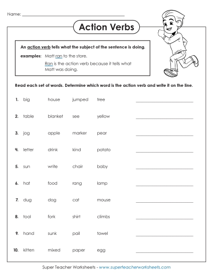 Basic Action Verbs - Action Verbs 2 (Printable PDF Worksheet)