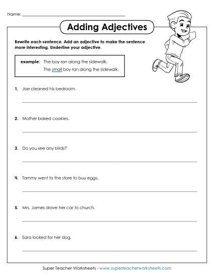 Basic Adjectives - Adding Adjectives (Printable PDF Worksheet)