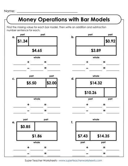 Addition/Subtraction (Mixed) - Adding and Subtracting with Bar Models  (Printable PDF Worksheet)