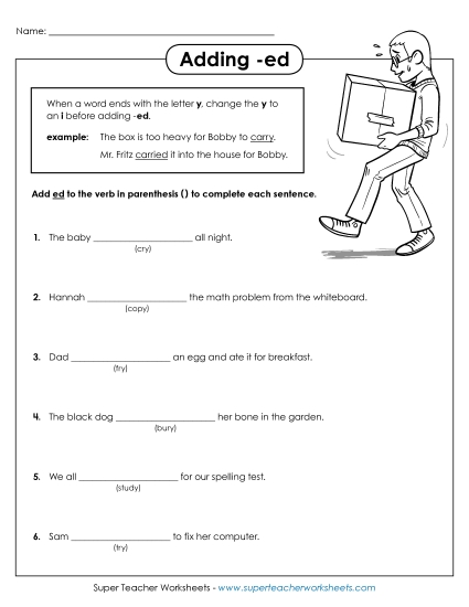 Verb Tenses - Adding -ed to Words Ending in Y (Printable PDF Worksheet)
