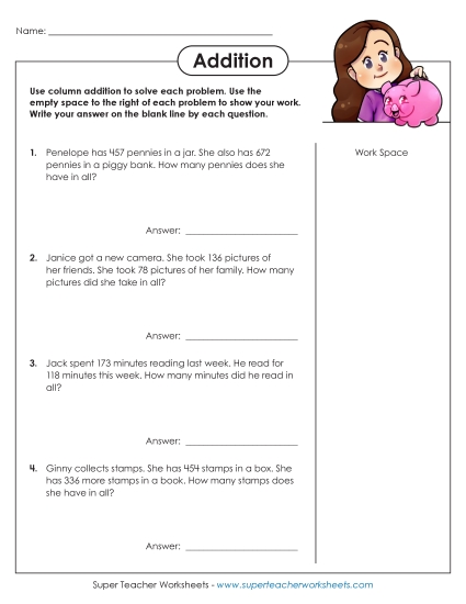 Addition - Addition (3-digit) (Printable PDF Worksheet)