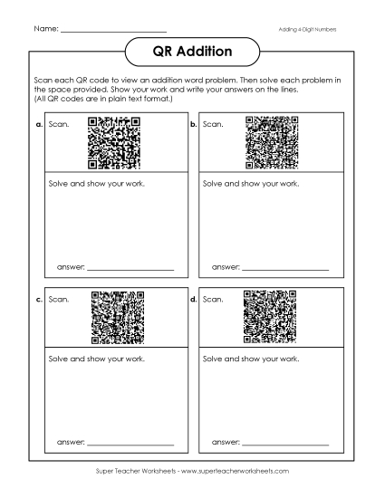 Addition - Addition (4-Digit Numbers) (Printable PDF Worksheet)