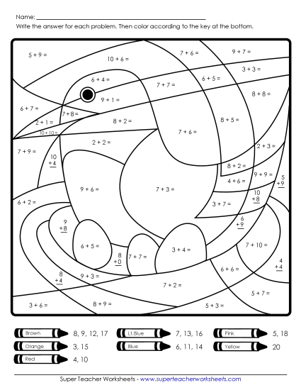 Addition - Addition: Bird (Printable PDF Worksheet)