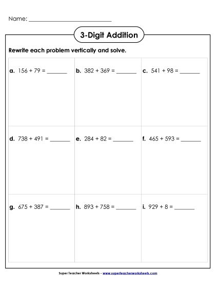 Addition (3-Digit Addends) - Addition Boxes: 3-Digit (Printable PDF Worksheet)