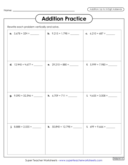 5-Digit Addition - Addition Boxes (5-Digit Addends) (Printable PDF Worksheet)