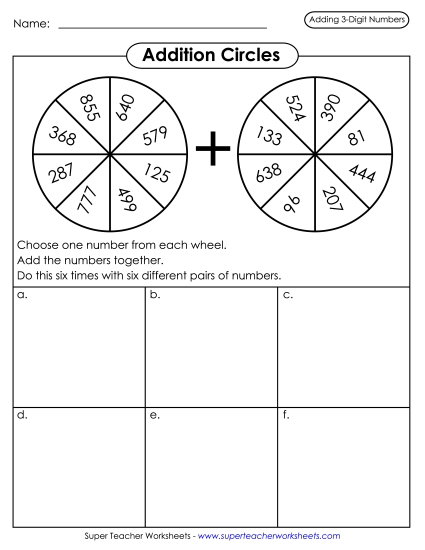 Addition (3-Digit Addends) - Addition Circles (Printable PDF Worksheet)