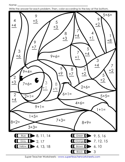 Addition - Addition: Clownfish (Printable PDF Worksheet)