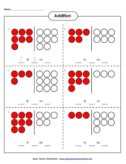 Addition Worksheets & Games - Addition - Counter Pictures (Sums under 20) (Printable PDF Worksheet)