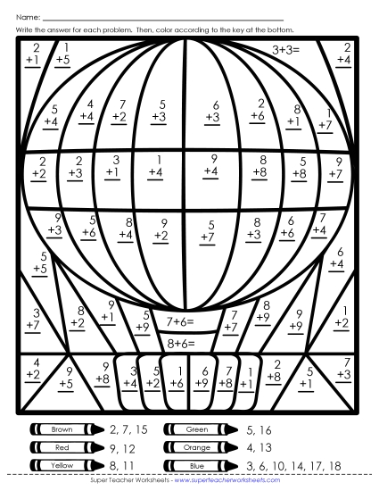 Addition - Addition: Hot Air Balloon (Printable PDF Worksheet)