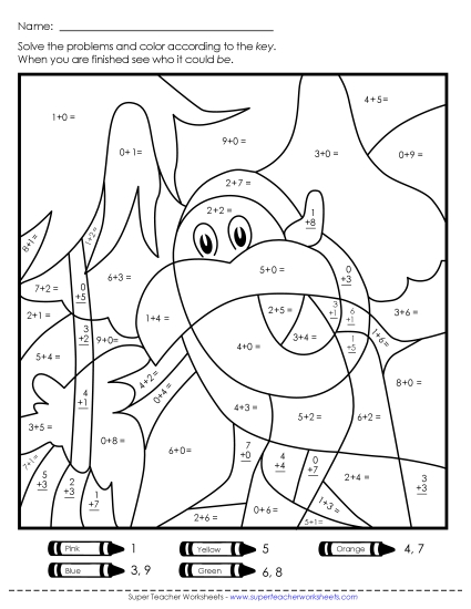 Math Worksheets - Addition Mystery Picture (Printable PDF Worksheet)