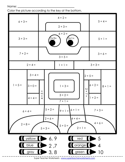 Addition - Addition: Robot (Printable PDF Worksheet)