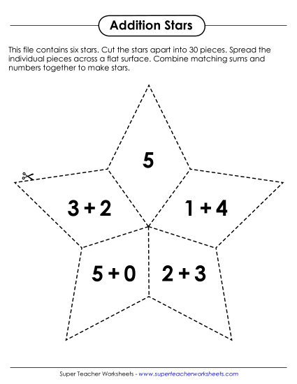 Addition Worksheets, Games, & Puzzles - Addition Star Puzzles (Printable PDF Worksheet)