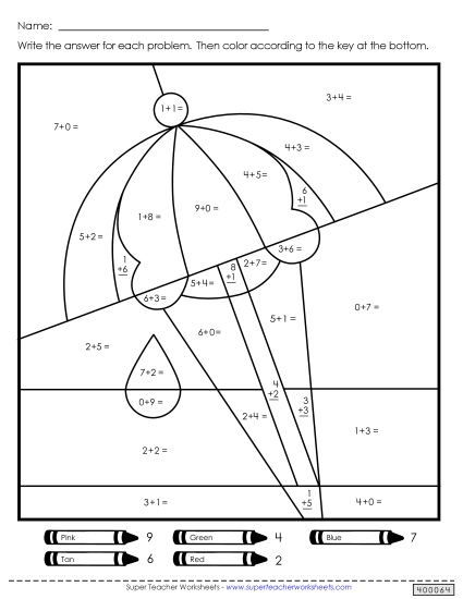 Addition - Addition: Summer Scenes 1 (Printable PDF Worksheet)
