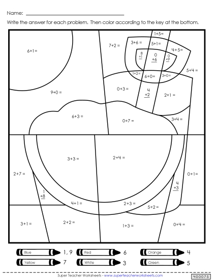 Addition - Addition: Summer Scenes 2 (Printable PDF Worksheet)
