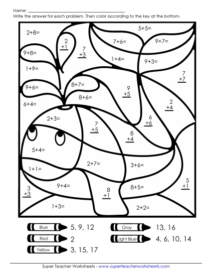 Addition - Addition: Whale (Printable PDF Worksheet)