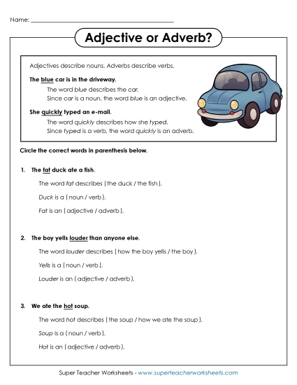 Adjectives and Adverbs - Adjective or Adverb? (Printable PDF Worksheet)