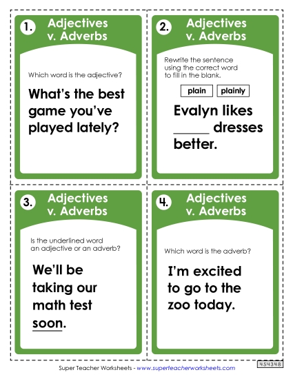 Adjectives v. Adverbs (Printable PDF Worksheet)