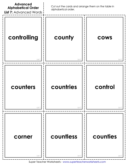 Advanced Alphabetical Order - Advanced: Card Sort 1 (Printable PDF Worksheet)
