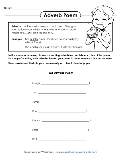 Adverb Worksheets - Adverb Poem (Printable PDF Worksheet)