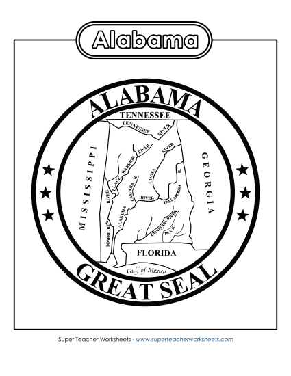 Flags & Seals - Alabama State Seal (Black & White) (Printable PDF Worksheet)