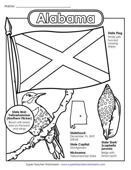Symbols - Alabama State Symbols Coloring Page (Printable PDF Worksheet)