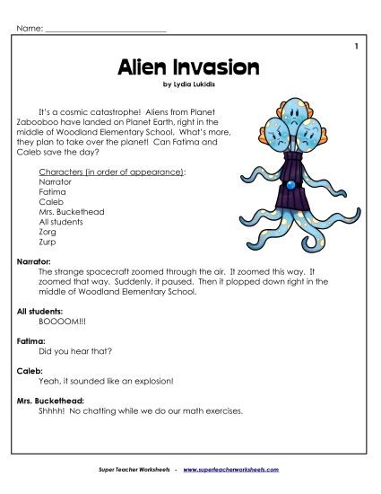 Alien Invasion (Readers' Theater) (Printable PDF Worksheet)
