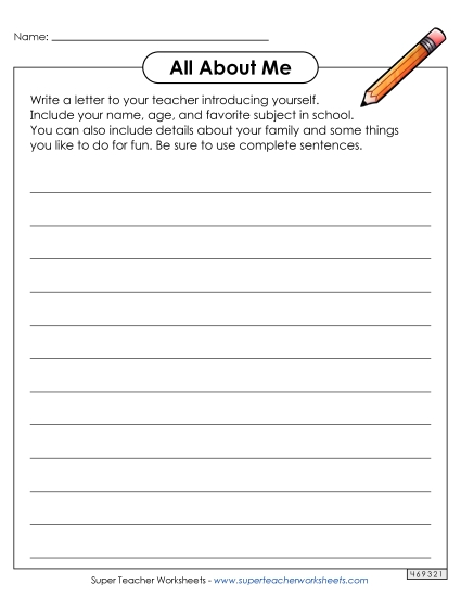 Back-to-School Writing - All About Me (Printable PDF Worksheet)