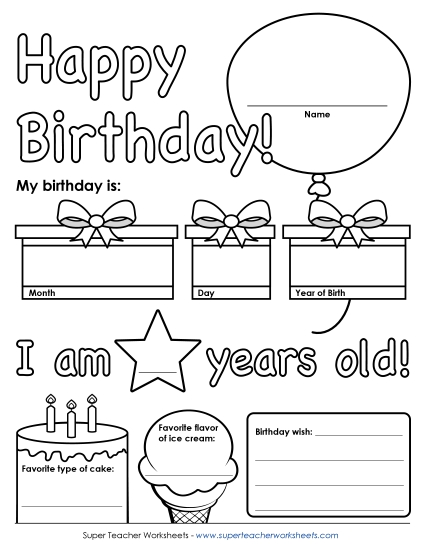 My Special Day - All About My Birthday (Printable PDF Worksheet)