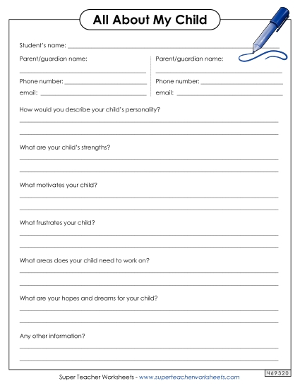 Open House Tools - All About My Child (Version 1) (Printable PDF Worksheet)