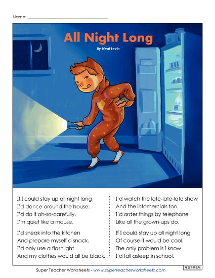 3rd Grade Poems - All Night Long (Printable PDF Worksheet)