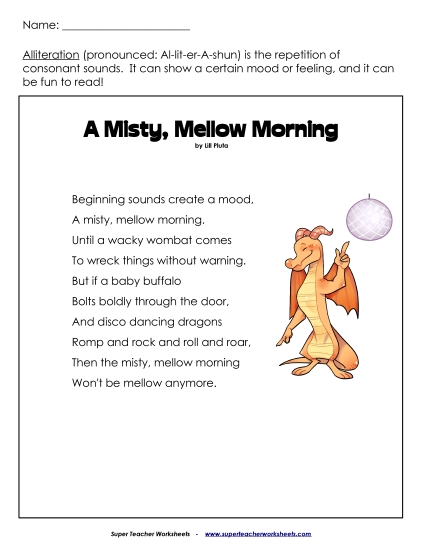 Alliteration - Alliteration Poem Activity (Printable PDF Worksheet)