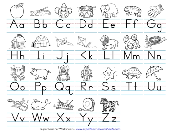 Alphabet Charts - Alphabet Chart (Black & White) (Printable PDF Worksheet)