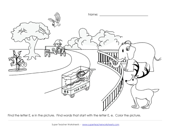 Alphabet Coloring Page - Letter E (Printable PDF Worksheet)