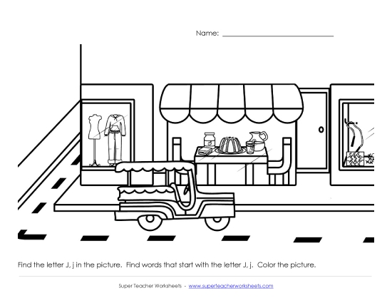 Worksheets - Alphabet Coloring Page - Letter J (Printable PDF Worksheet)