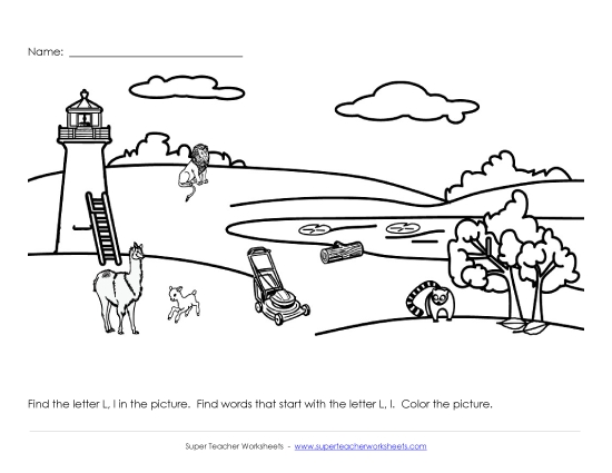 Worksheets - Alphabet Coloring Page - Letter L (Printable PDF Worksheet)
