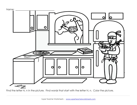 Worksheets - Alphabet Coloring Page - Letter N (Printable PDF Worksheet)