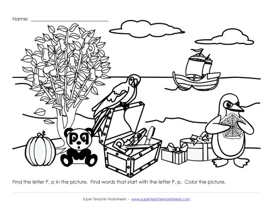 Worksheets - Alphabet Coloring Page - Letter P (Printable PDF Worksheet)