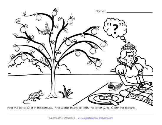 Worksheets - Alphabet Coloring Page - Letter Q (Printable PDF Worksheet)