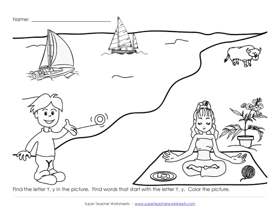 Worksheets - Alphabet Coloring Page - Letter Y (Printable PDF Worksheet)