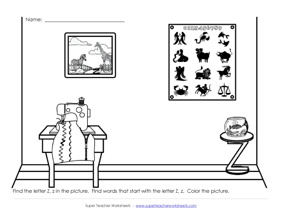 Worksheets - Alphabet Coloring Page - Letter Z (Printable PDF Worksheet)